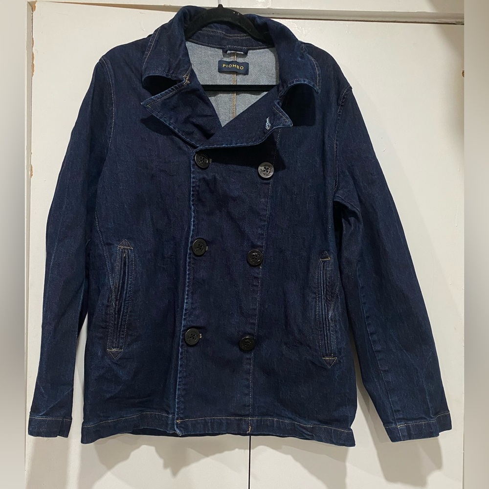 Piombo denim jacket navy blue double breasted women’s large cotton - Picture 2 of 10
